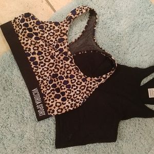 Leopard sports bra and vsx pink crop top